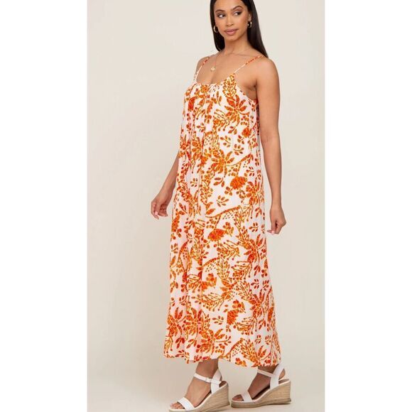 Pinkblush by En Crème Orange Floral Sleeveless Maxi Dress NWT Size Small - Picture 6 of 8